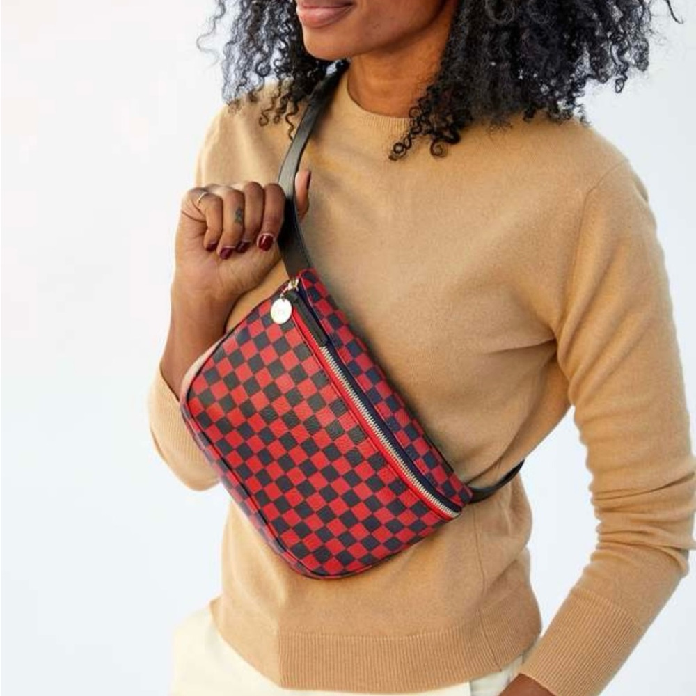 Clare V NWT Cherry Red & Navy Checkered Belt Bag Fanny pack